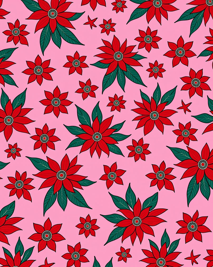 Red Poinsettia Bloom Arrangement Rug