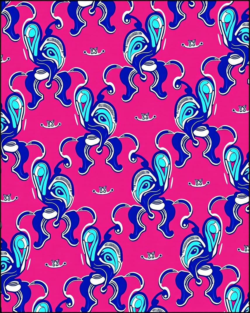 Abstract Blue Swirls Tropical Pattern Rug