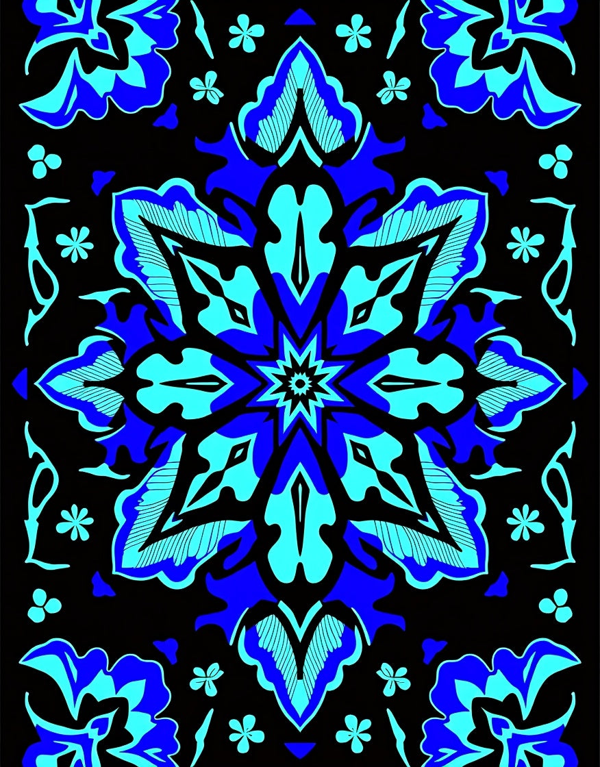 Bold Blue Floral Mandala Pattern Rug