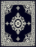 Classic Black Cream Floral Motif Rug