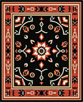 Ornate Black Geometric Floral Pattern Rug
