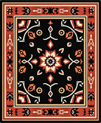 Ornate Black Geometric Floral Pattern Rug