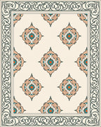 Scroll Border Floral Medallion Pattern Rug