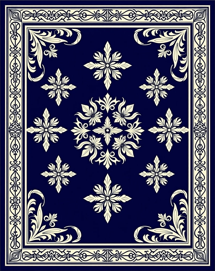 Ornate Floral Damask Pattern Rug
