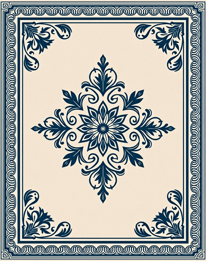Ornate Floral Medallion Border Pattern Rug