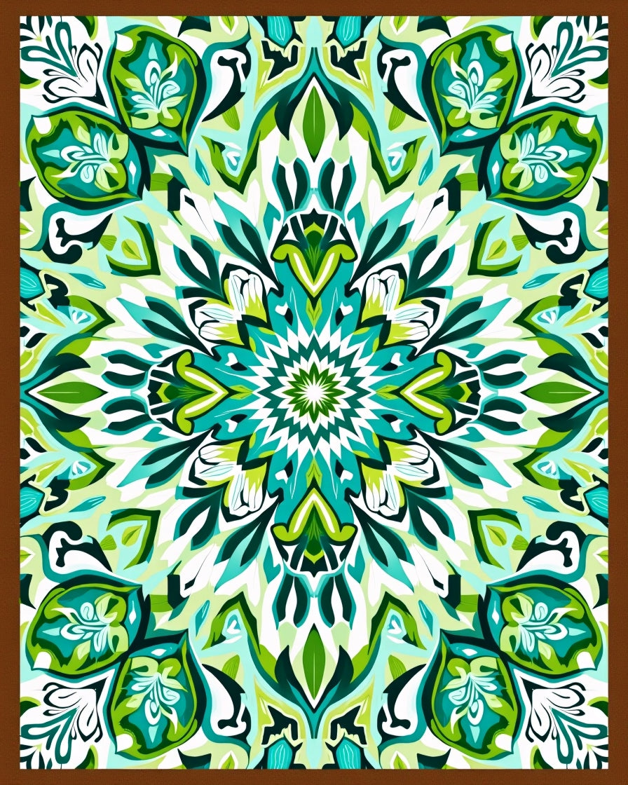 Symmetrical Emerald Green Mandala Rug