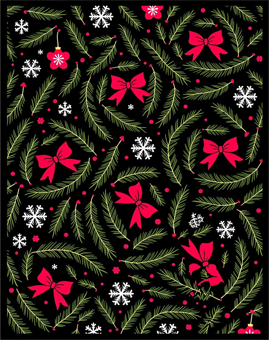 Festive Red Bow Pine Needle Garland Rug