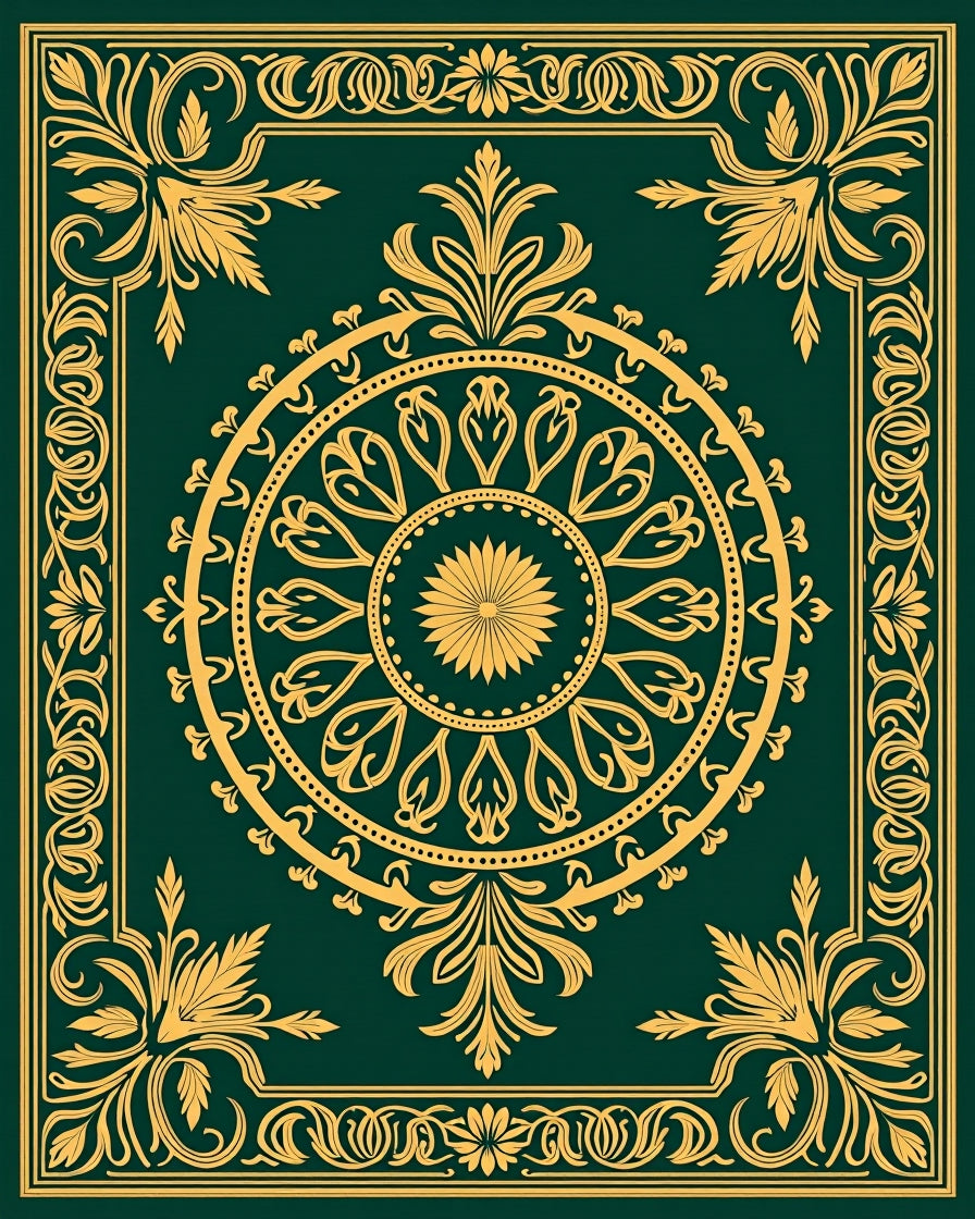Elegant Gold Floral Mandala Design Rug