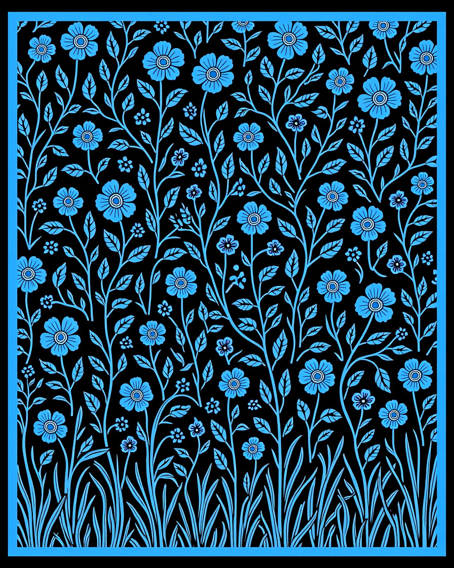 Bold Blue Floral Botanical Statement Rug