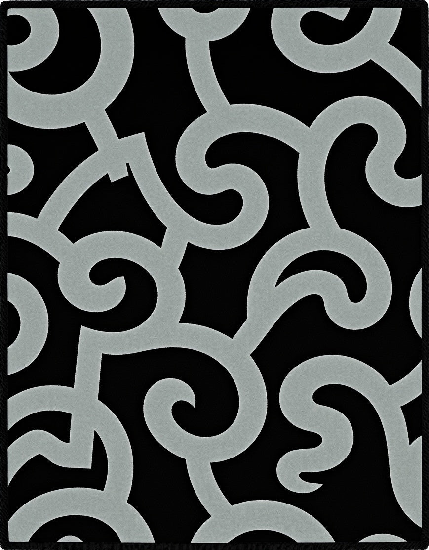 Abstract Swirl Black Gray Design Rug