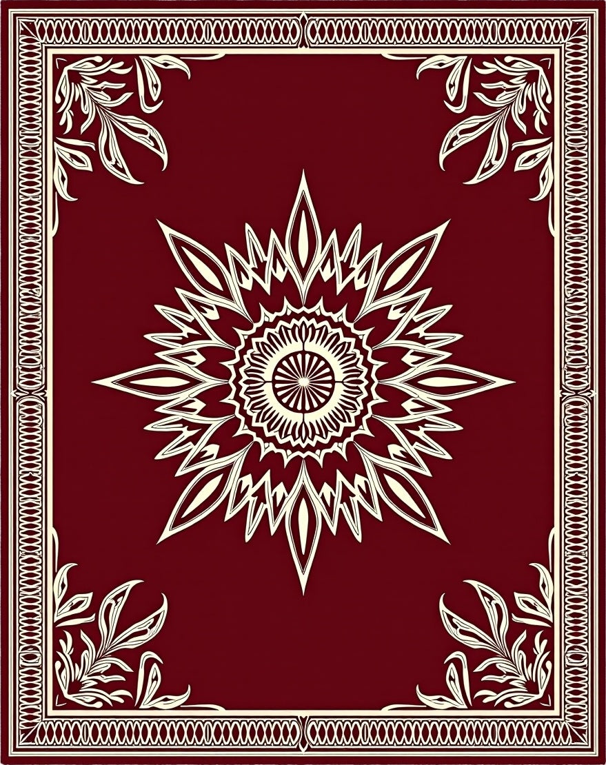 Crimson Floral Medallion Border Design Rug