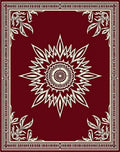 Crimson Floral Medallion Border Design Rug