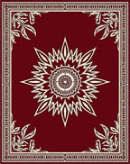Crimson Floral Medallion Border Design Rug