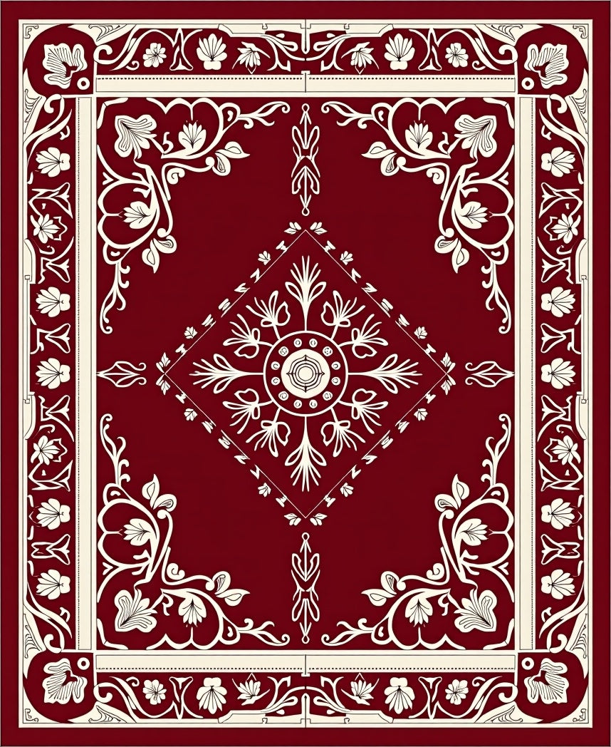 Elegant Floral Scrollwork Medallion Rug