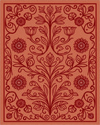 Ornate Coral Floral Vine Pattern Rug