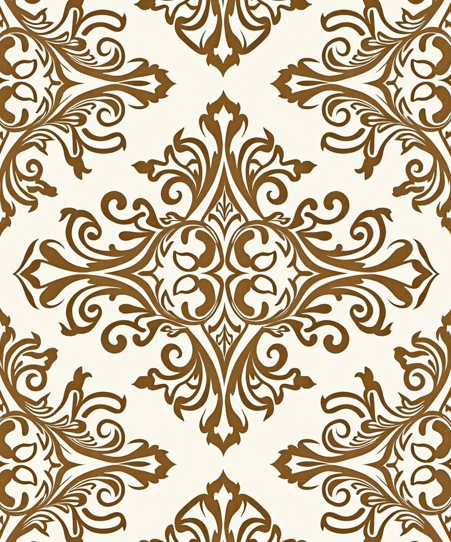 Classic Brown Damask Scroll Pattern Rug