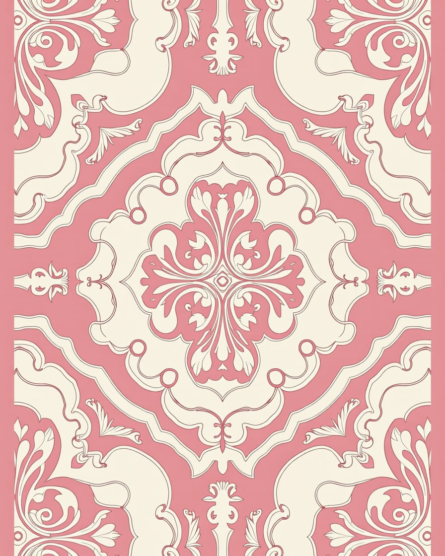 Classic Pink Cream Damask Design Rug