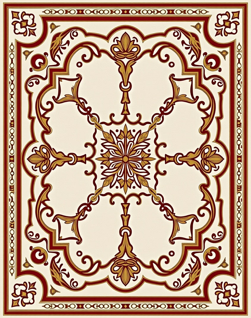 Ornate Floral Red And Gold Rug