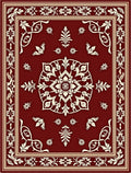 Deep Red Floral Medallion Design Rug