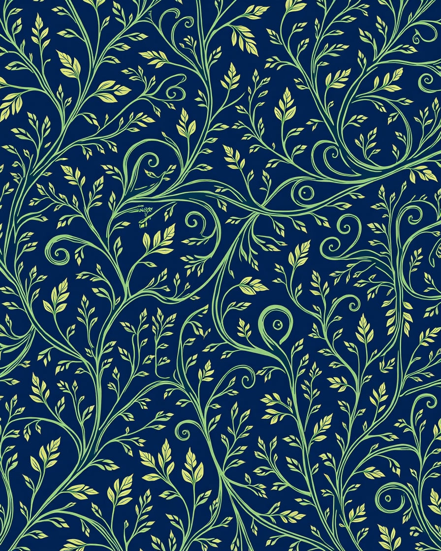 Elegant Blue Green Swirling Vine Pattern Rug
