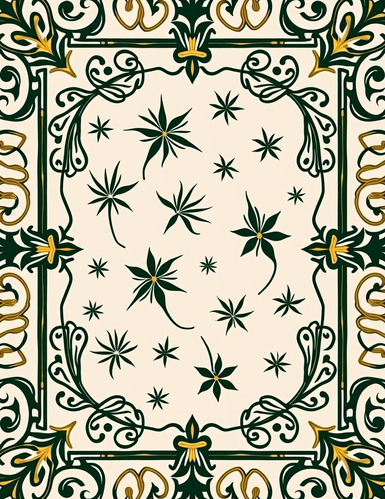 Elegant Emerald Floral Border Design Rug