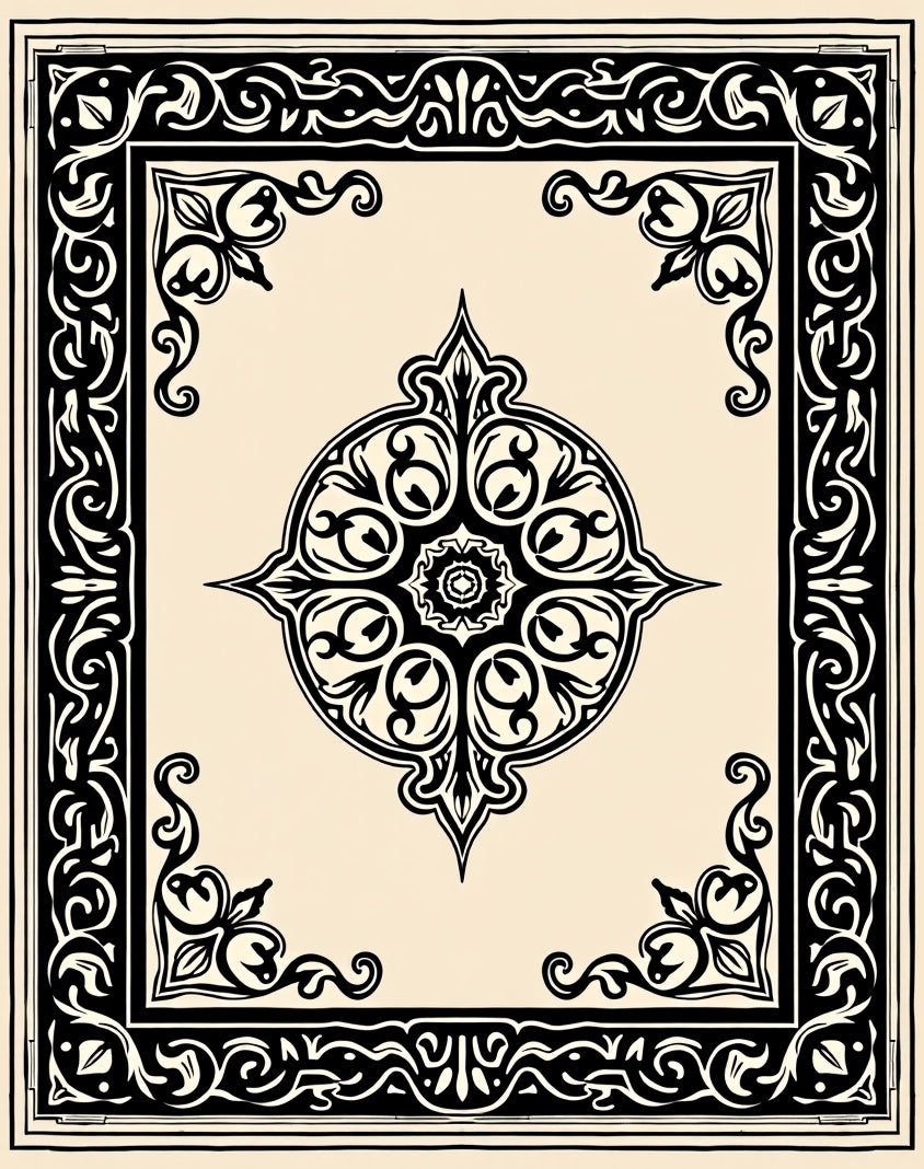 Vintage Style Black Floral Design Rug