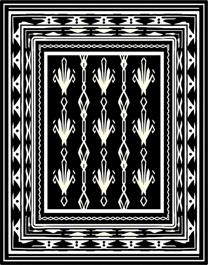 Black White Geometric Fan Pattern Rug