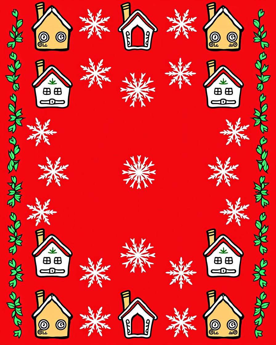 Cozy Winter Village Snowflake Border Rug