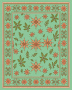 Coral Starburst Floral Garden Green Rug