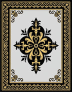 Ornate Black Gold Floral Medallion Rug