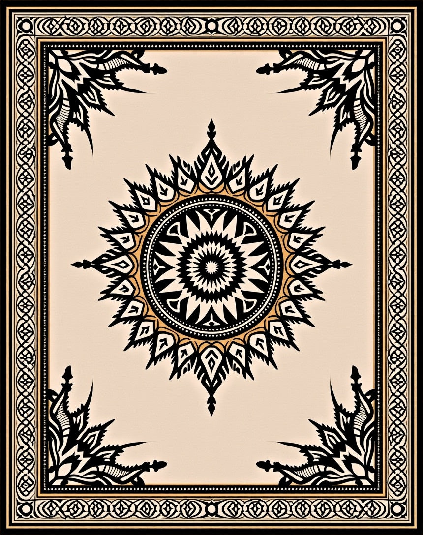 Intricate Sunburst Border Pattern Rug