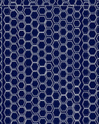Navy White Hexagonal Geometric Design Rug