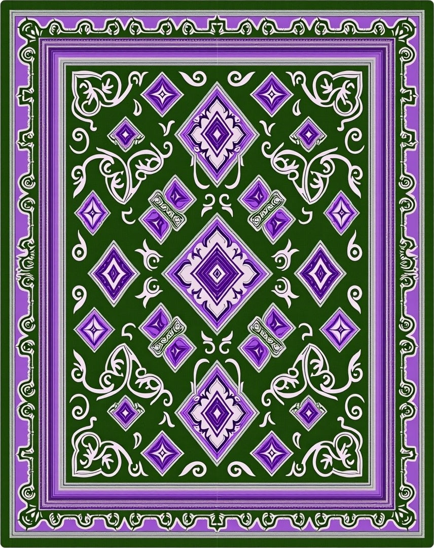 Purple 2 Diamond Floral Pattern Rug
