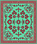 Aqua And Red Floral Mandala Design Rug