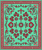 Aqua And Red Floral Mandala Design Rug