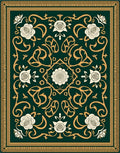 Ornate Green Rose Scroll Work Rug