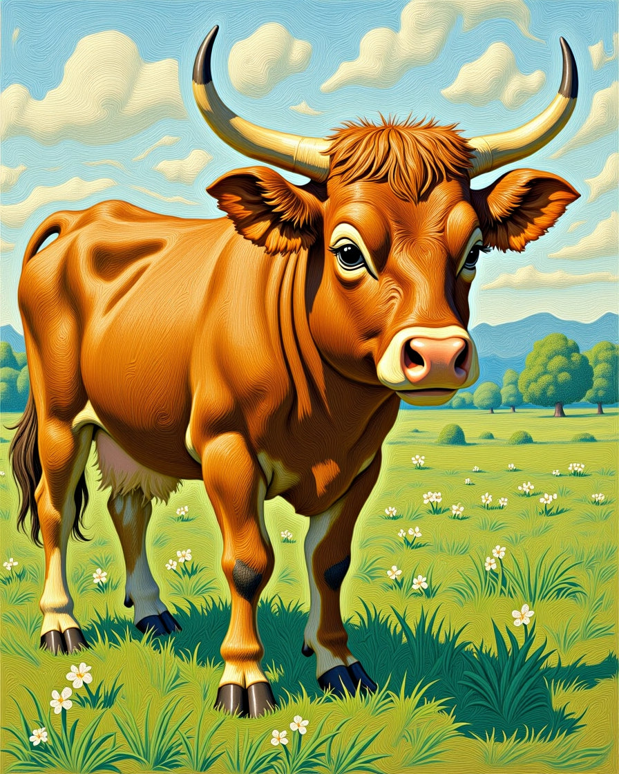 Brown Ox Standing In Green Meadow Rug