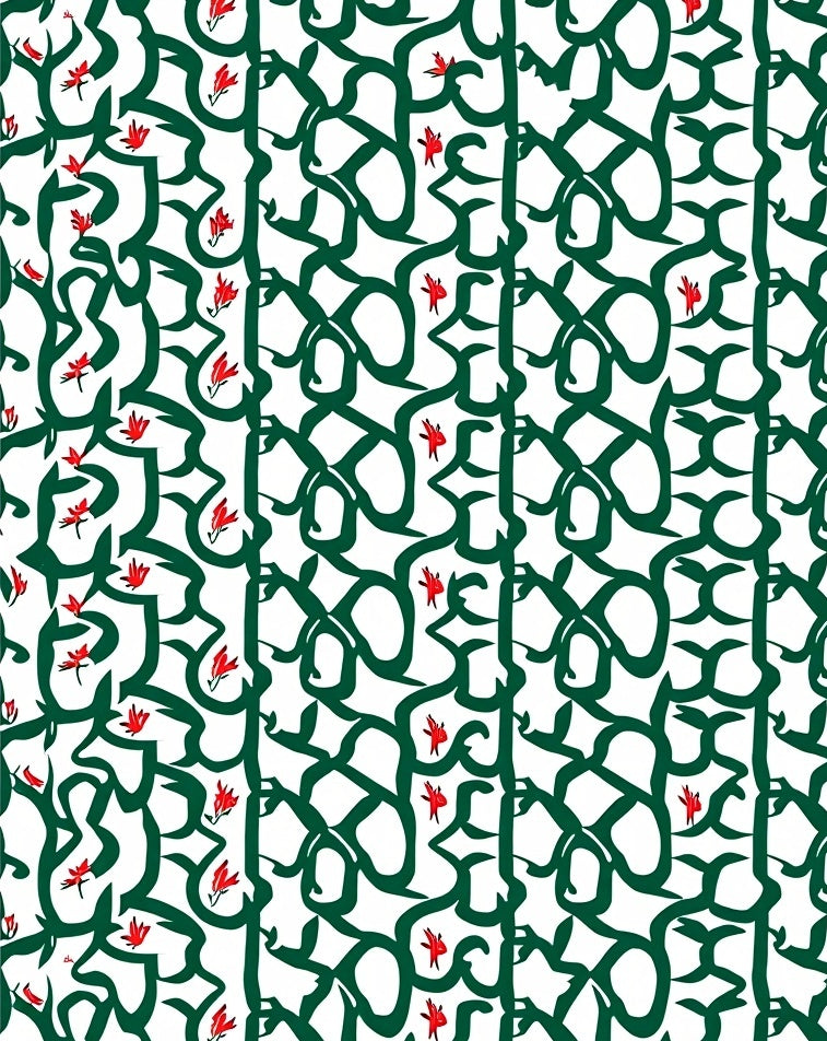 Emerald Vine With Red Floral Accents Rug
