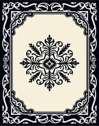Intricate Black Floral Frame Design Rug