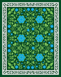 Embroidered Blue Floral Green Garden Rug
