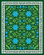 Embroidered Blue Floral Green Garden Rug
