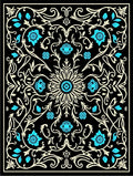 Black Teal Floral Scrollwork Pattern Rug