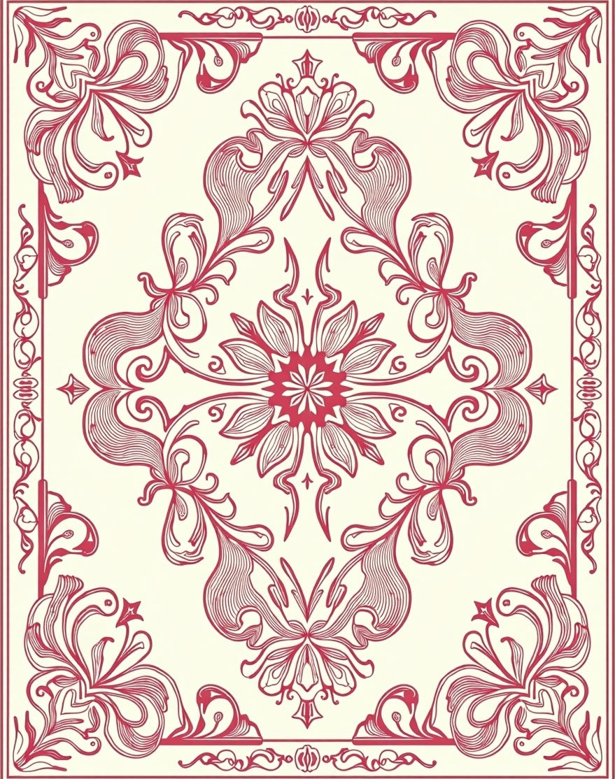 Victorian Red Floral Symmetry Pattern Rug
