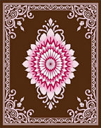 Ornate Floral Mandala Brown Pink Rug