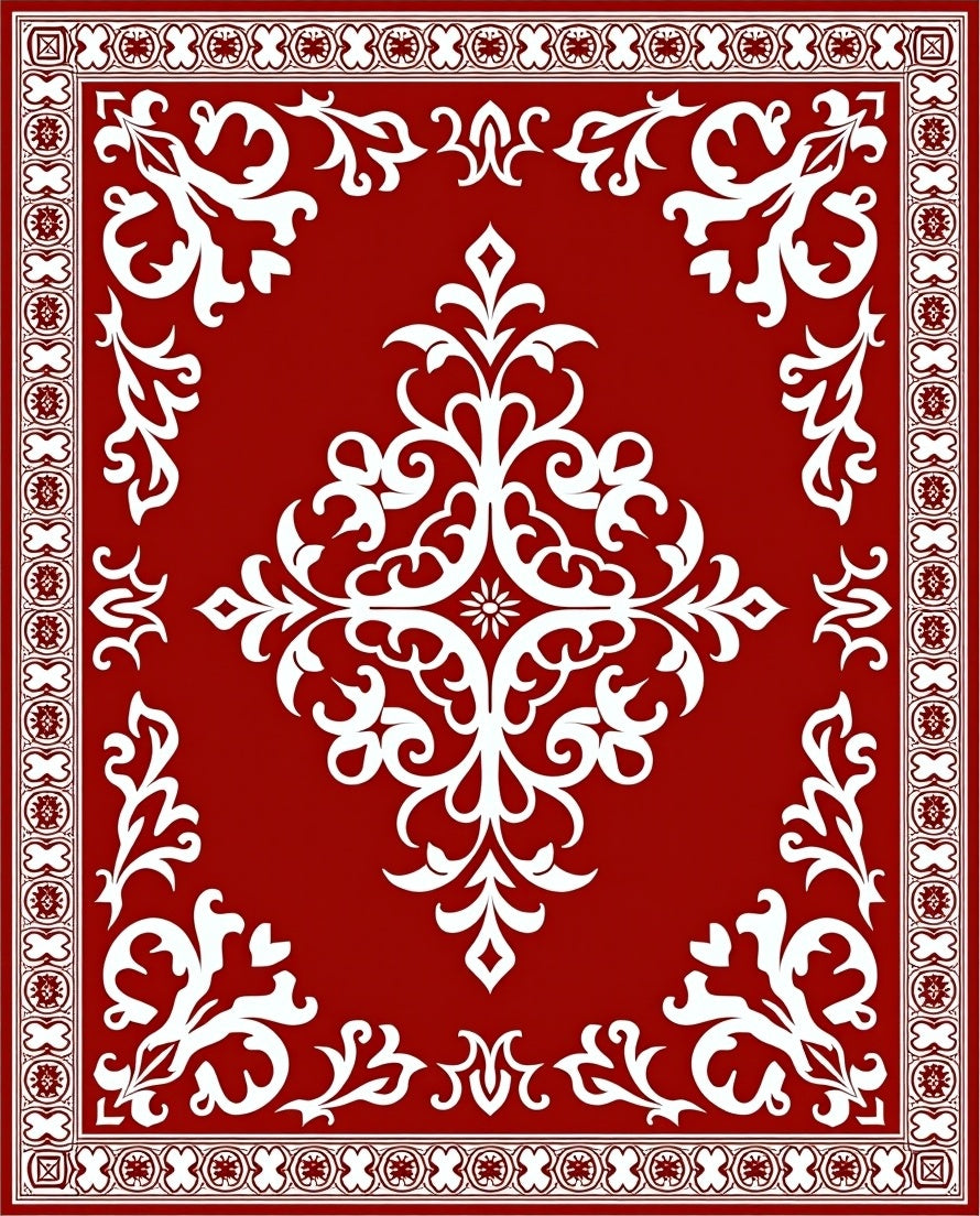 Classic Red White Floral Filigree Rug