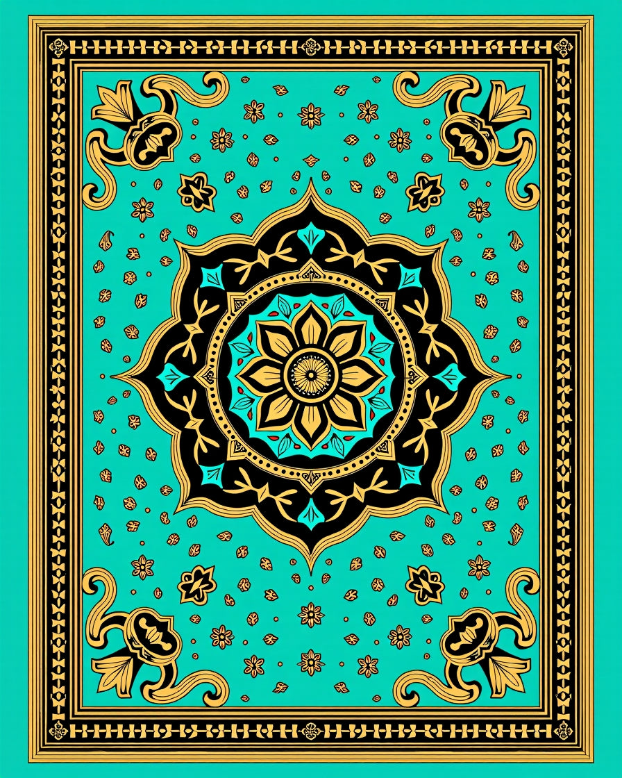 Ornate Floral Mandala Teal Rug