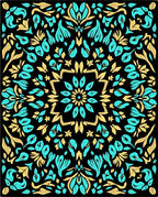 Aqua Gold Floral Mandala Design Rug
