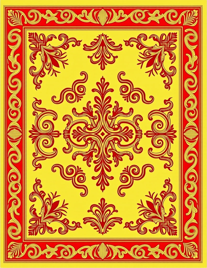 Elegant Red Floral Scroll Pattern Rug