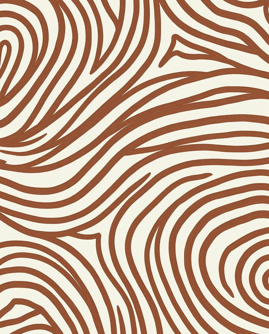 Brown White Abstract Swirls Rug