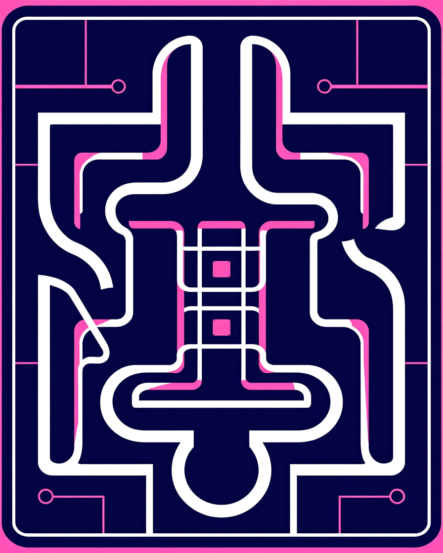 Abstract Maze Pattern with Pink Accents Rug